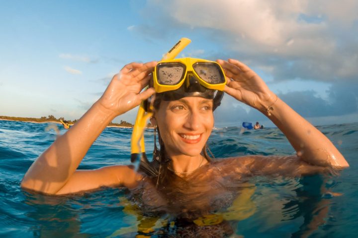 a person swimming in a body of water