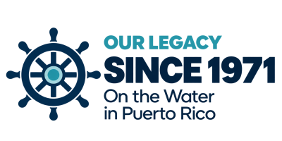 Ship wheel logo with text: 'Our Legacy Since 1971 On the Water in Puerto Rico'.