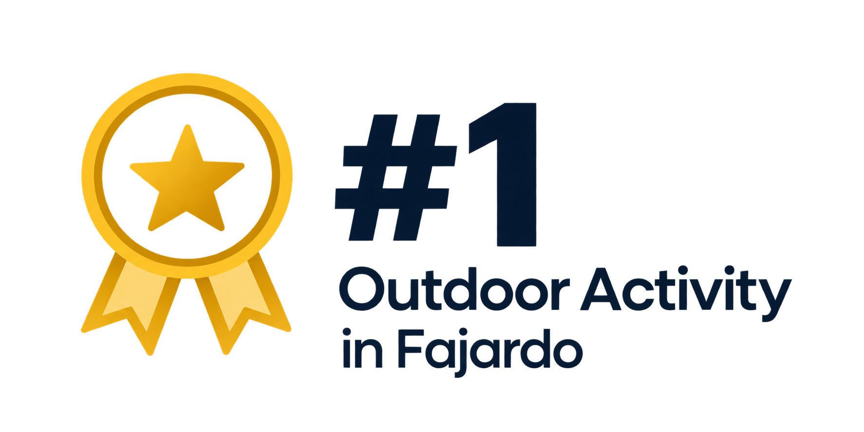 Gold ribbon with star; '#1 Outdoor Activity in Fajardo' text.